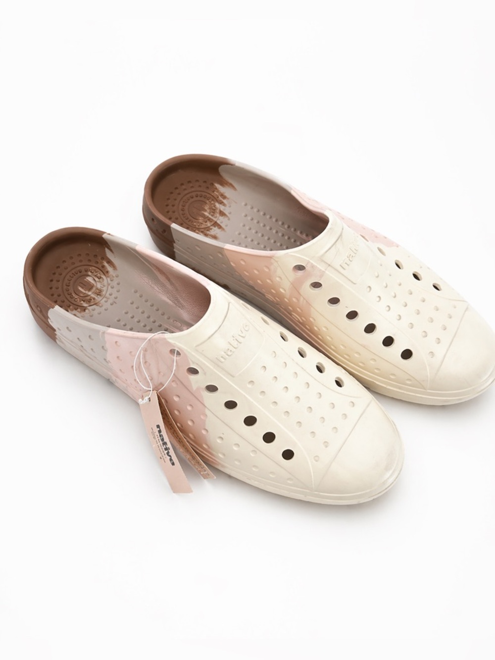 Native Unisex Slip-On Sneakers in Cream, Pink & Brown